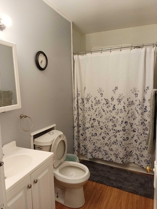 341 E 18th Ave, Columbus, OH 43201 - full bathroom featuring wood finished floors, vanity, and a shower with curtain