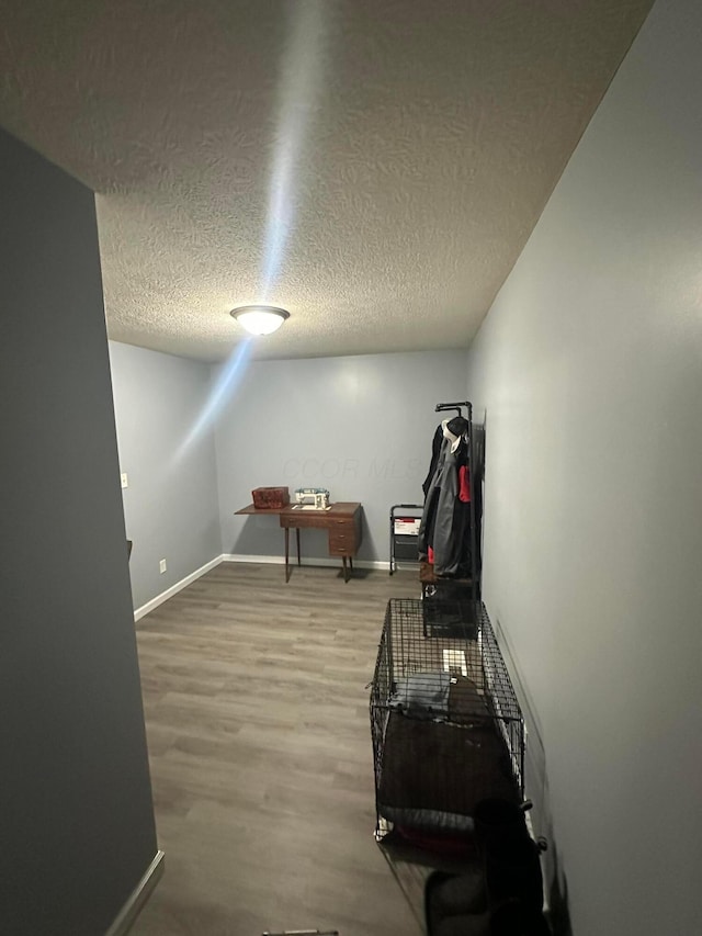 bonus room with hardwood / wood-style floors and a textured ceiling