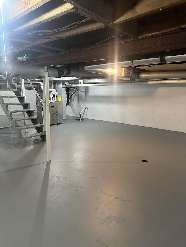 basement with heating unit