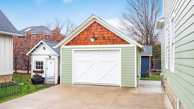 garage with a trampoline