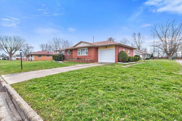 ranch-style house with a garage and a front yard