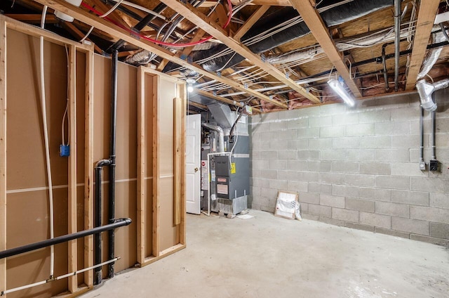 basement with heating unit