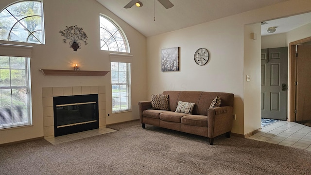 living room featuring light carpet and plenty of natural light