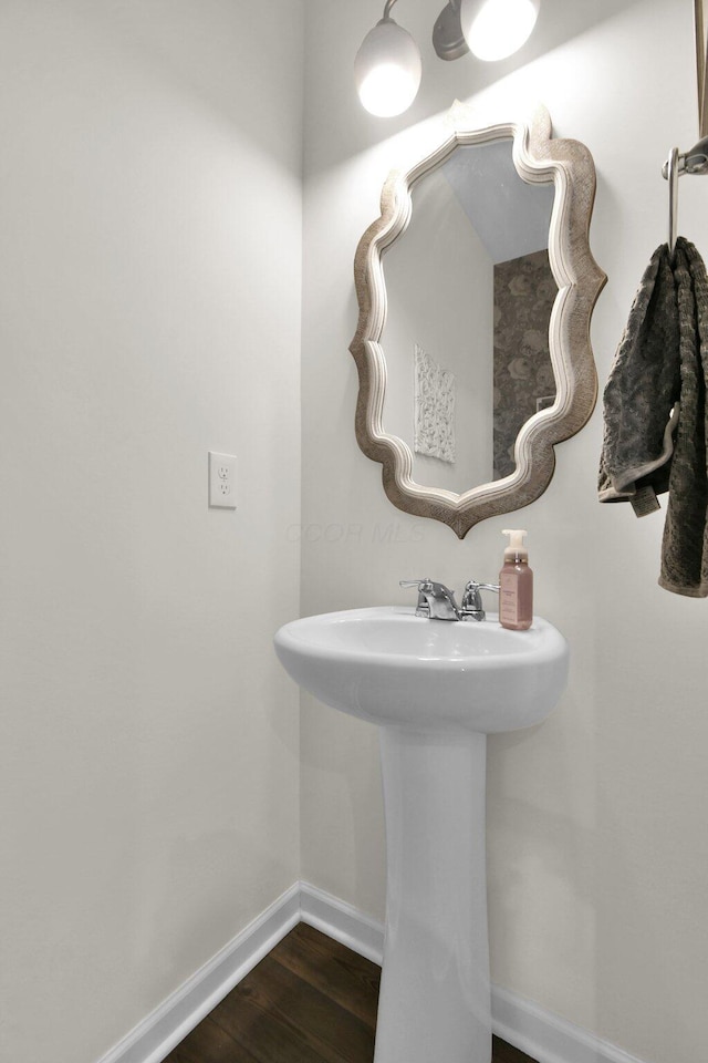 bathroom with wood-type flooring and sink