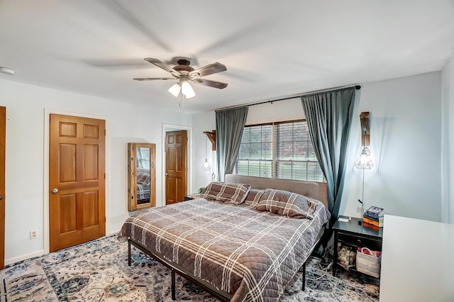 bedroom featuring ceiling fan