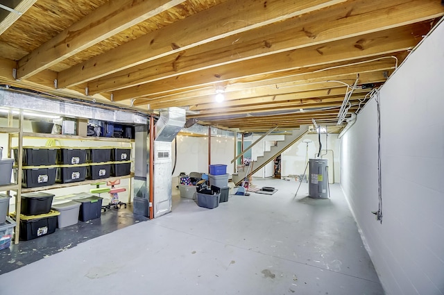 basement featuring electric water heater