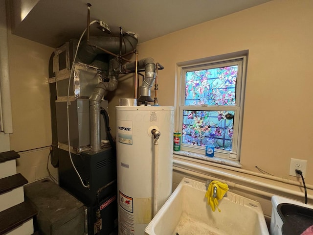 utilities featuring sink and gas water heater