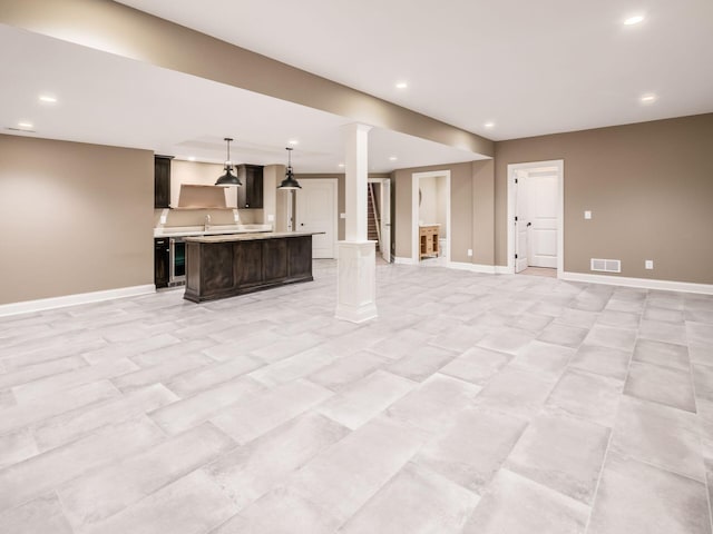 living room featuring wine cooler