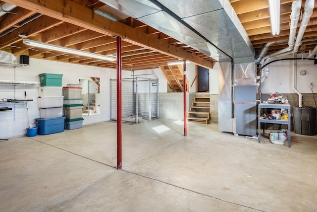 basement with heating unit