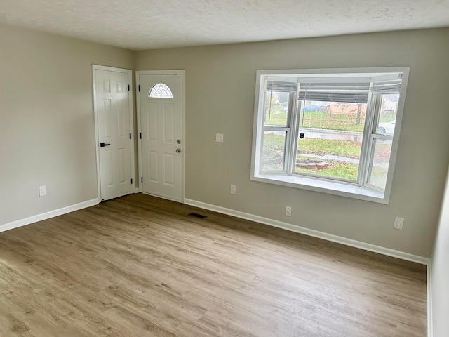 entrance foyer featuring a textured ceiling, light hardwood / wood-style floors, and a wealth of natural light