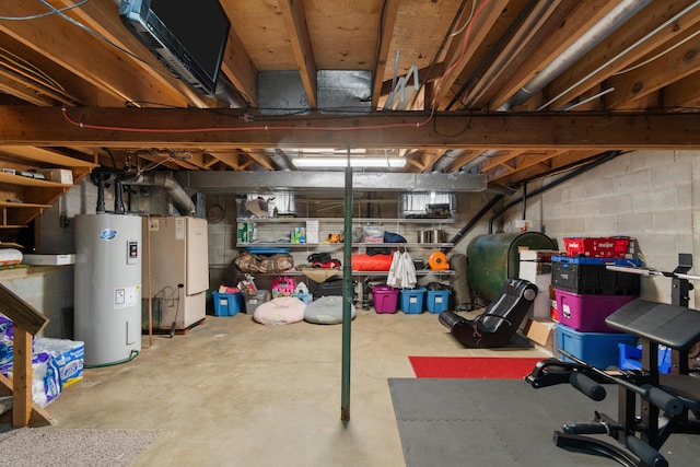 basement featuring water heater