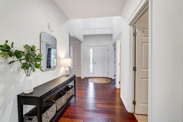 entryway with dark wood-type flooring