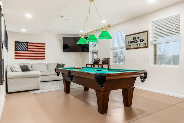 recreation room featuring concrete floors and billiards