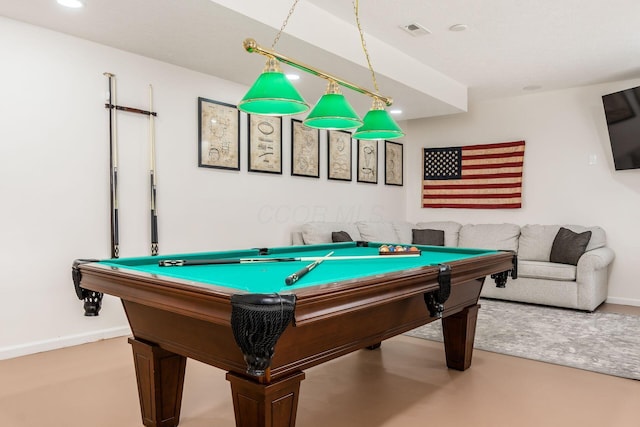 playroom featuring concrete flooring and billiards