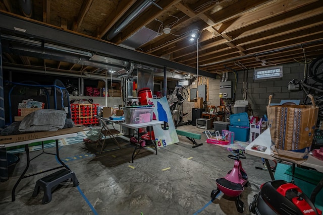 basement featuring water heater