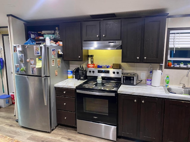 kitchen featuring appliances with stainless steel finishes, light hardwood / wood-style floors, and sink