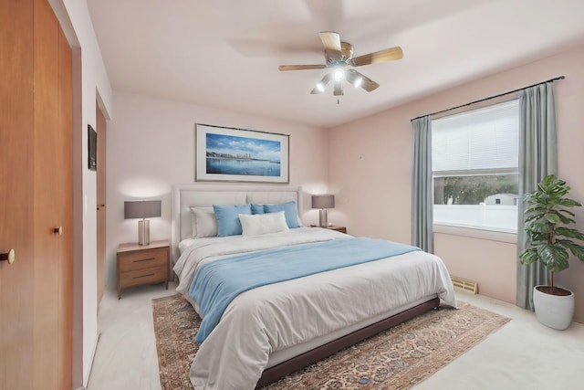 bedroom featuring ceiling fan