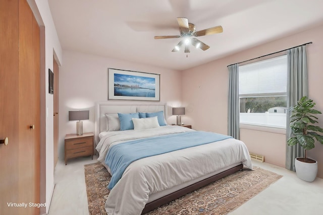 bedroom featuring ceiling fan