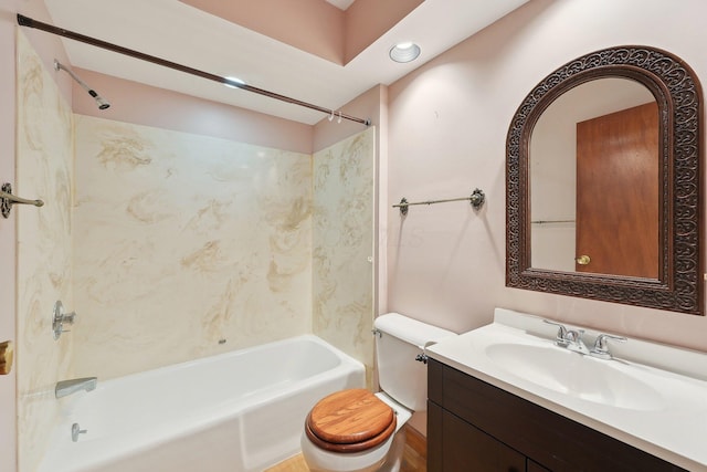 full bathroom with vanity, toilet, and bathing tub / shower combination