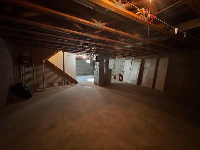 basement with heating unit