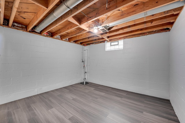 basement featuring wood-type flooring