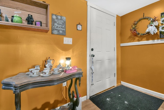 entryway with hardwood / wood-style flooring