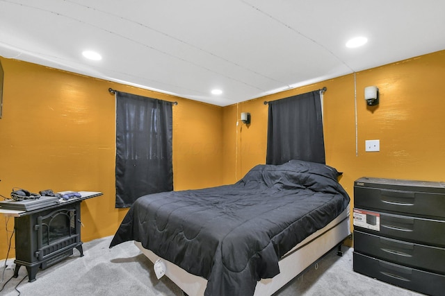 bedroom with light carpet