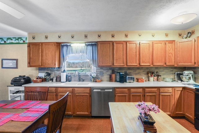 kitchen featuring backsplash, dishwasher, and sink