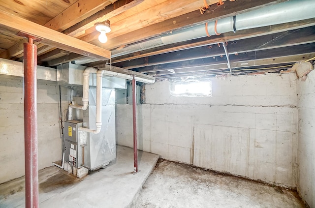 basement featuring heating unit