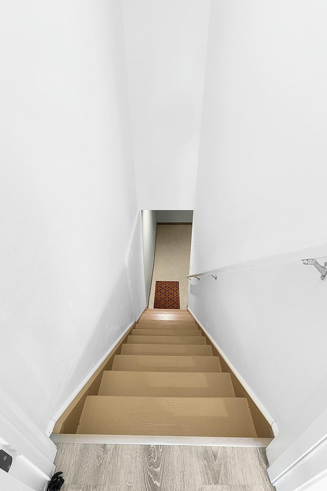 stairway featuring wood-type flooring