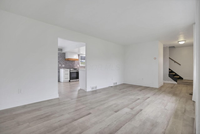 unfurnished living room with light hardwood / wood-style floors