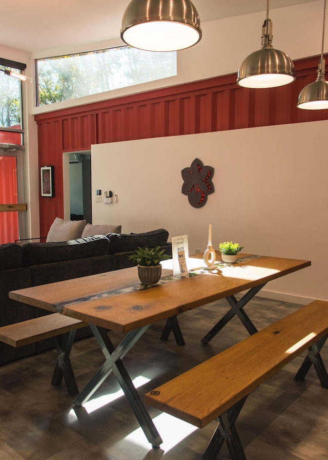 dining space with hardwood / wood-style flooring