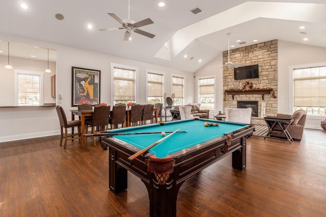 recreation room with a healthy amount of sunlight and dark hardwood / wood-style flooring