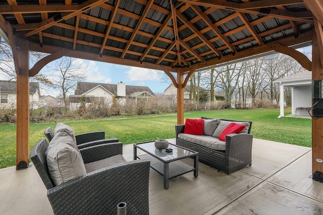 view of patio featuring a gazebo and an outdoor hangout area