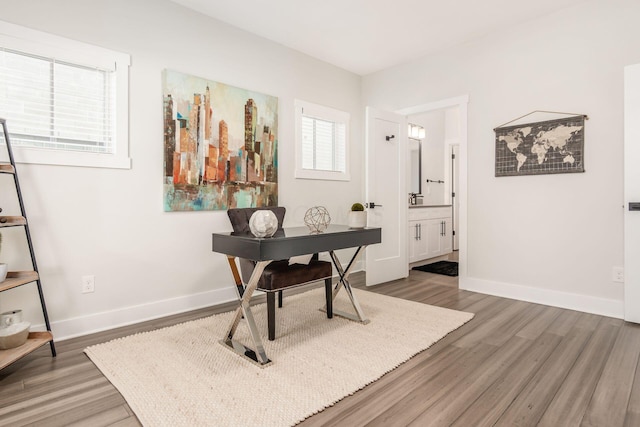 office space featuring hardwood / wood-style floors