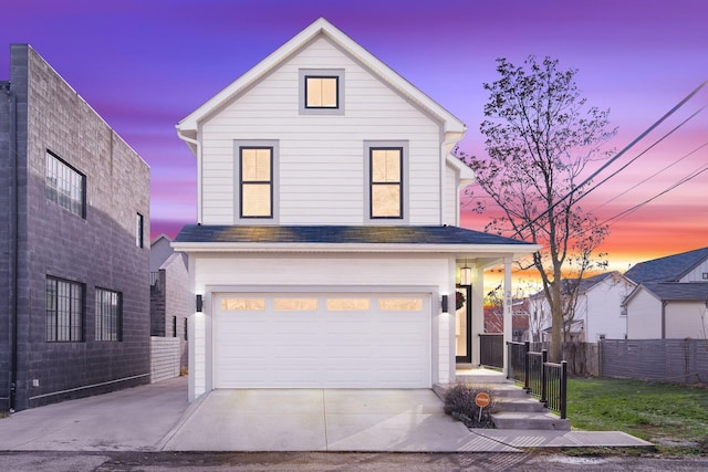 front facade with a garage