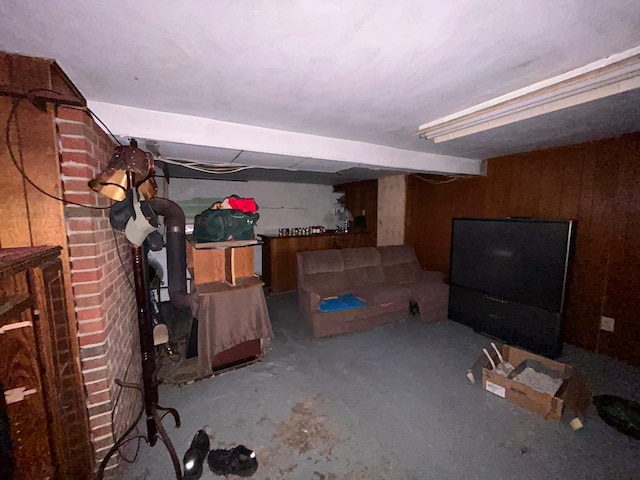 basement with wood walls