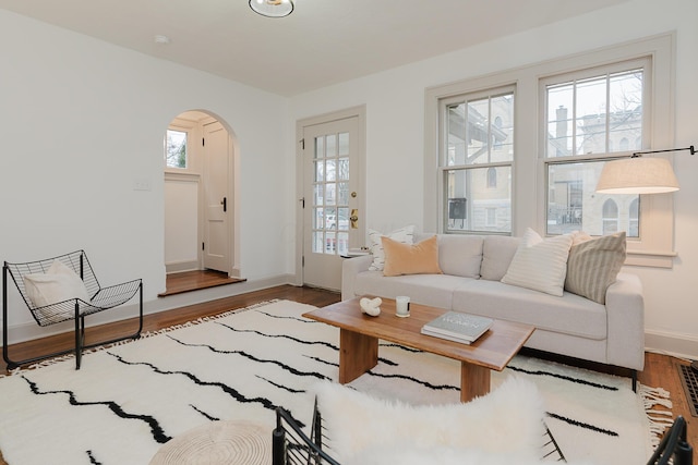 living room with hardwood / wood-style floors