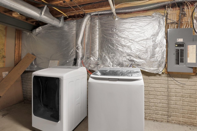 interior space with separate washer and dryer and electric panel