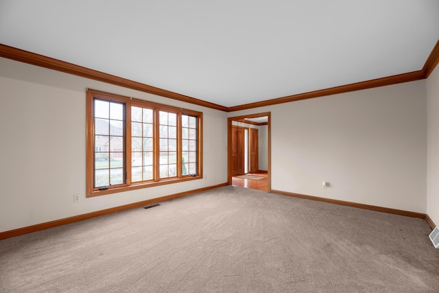 spare room with carpet flooring and ornamental molding