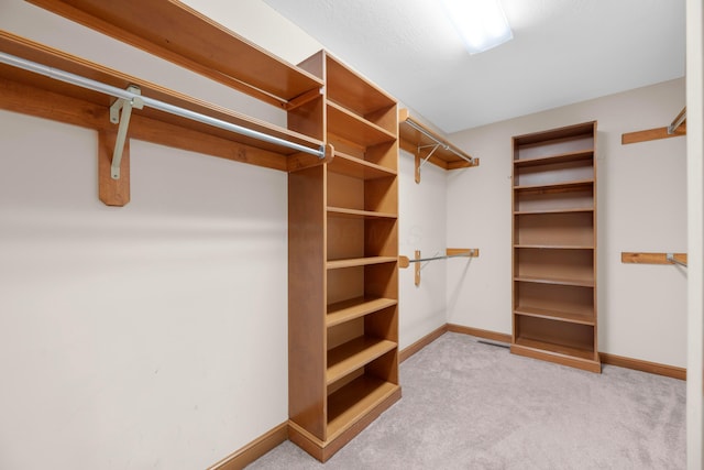 spacious closet featuring light carpet