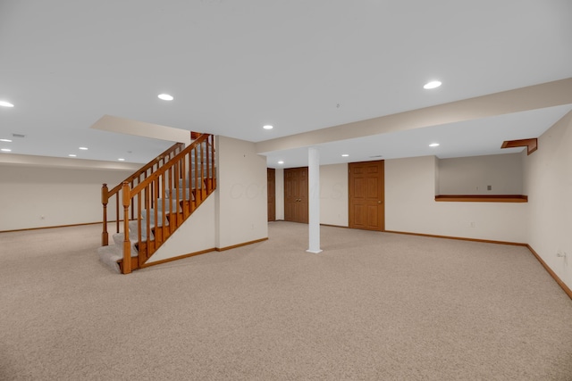 basement with light carpet