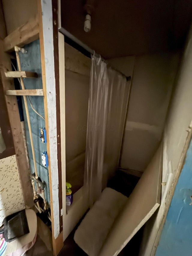 bathroom featuring a shower with shower curtain