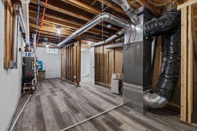 basement with hardwood / wood-style floors