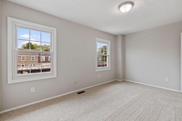 empty room featuring carpet floors and a textured ceiling