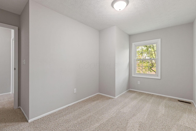 unfurnished room featuring light colored carpet and a textured ceiling