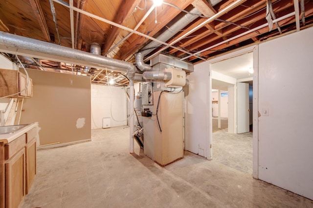 basement featuring heating unit