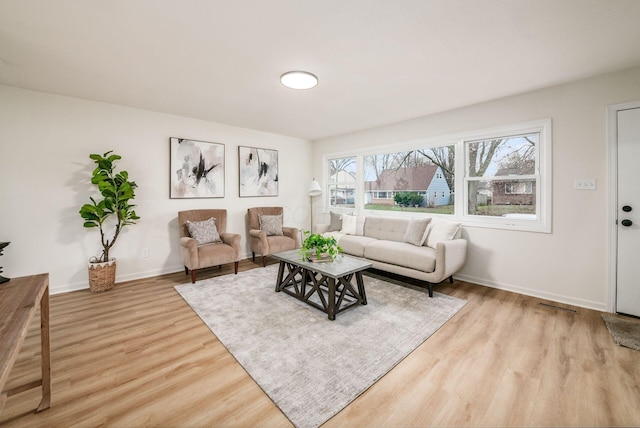 living room with light hardwood / wood-style floors