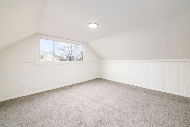 additional living space featuring carpet and vaulted ceiling