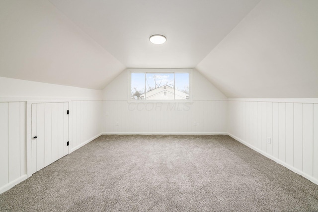 additional living space featuring carpet and lofted ceiling